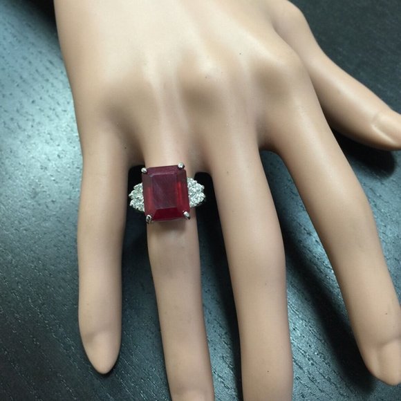 13.60 Ct Red Ruby & Diamond 14KW Gold Ring - Picture 8 of 8